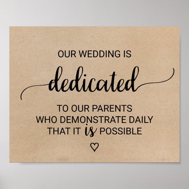 Poster Simples Faux Kraft Sinal de Destiagem de Casamento (Frente)