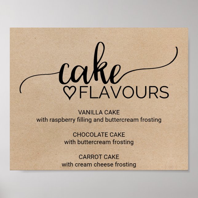 Poster Simples Faux Kraft Sinal de Flavor de Bolo de Casa (Frente)