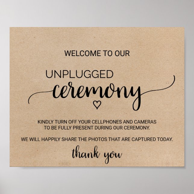 Poster Simples Faux Kraft Unplugged Ceremony Sinal (Frente)
