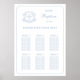 Poster Simples Floral Blue Cross Baptism Seating Chart