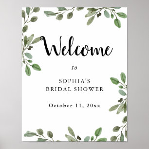Poster Simples Folhas de Verde em Aquarela   Boas-vindas 