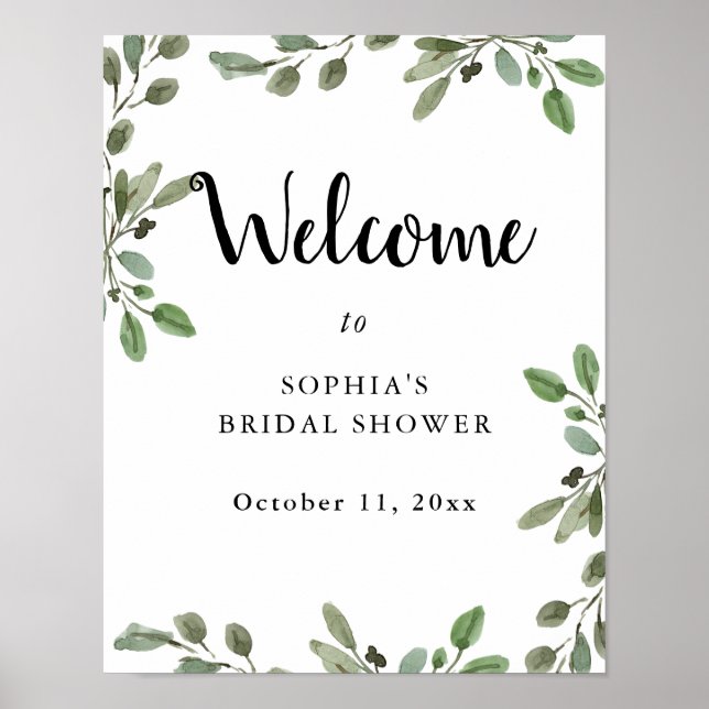 Poster Simples Folhas de Verde em Aquarela | Boas-vindas  (Frente)