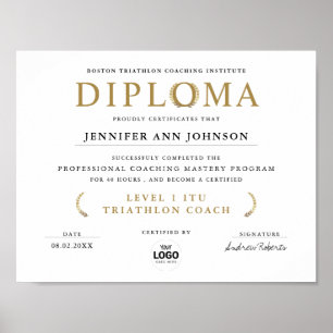 Poster Simples Formando Branco Diploma Dourado Prêmio Lau