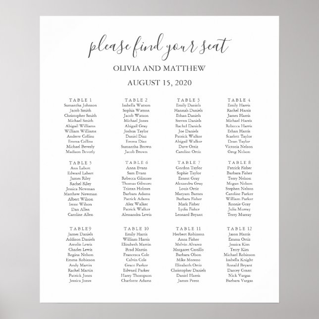 Poster Simples gráfico formal de assentos de casamento br (Frente)