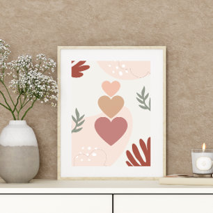 Poster Simples Mínimo Boho Art Leaf Hearts Planta Design