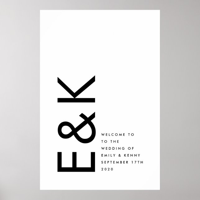 Poster Simples Monograma Grande Negro e Branco Moderno (Frente)