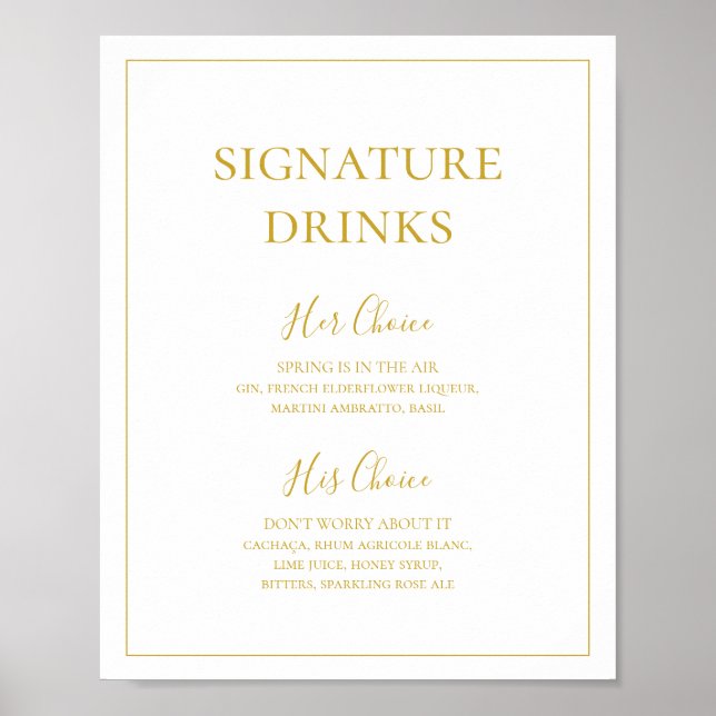 Poster Simples Natal Elegante | Signature Drinks Sign (Frente)