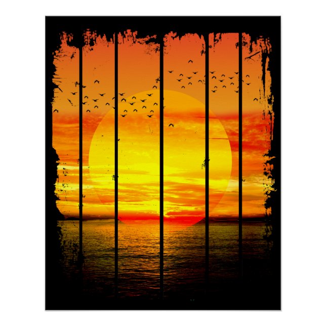 PÔSTER SIMPLES POR DO SOL NO OCEANO (Frente)
