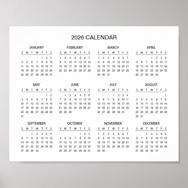 Poster Simples, porém Elegante Calendário 2026 |  (Frente)