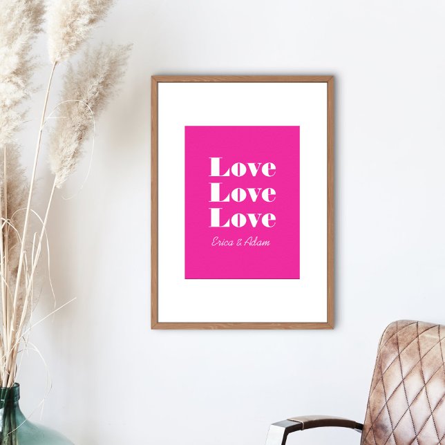 Poster Simples White Clean 3 x Love | Hot Pink (Criador carregado)