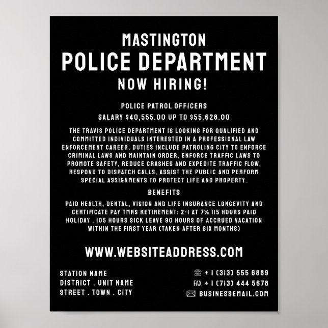 Poster Simplesmente Negrito, Policial Recrutamento de Lei (Frente)