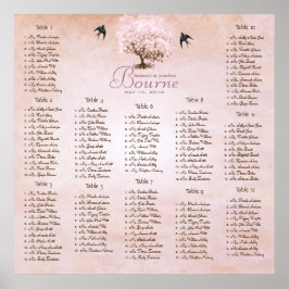 Poster Simplesmente Rosa Coração Folha Árvore Amor Pássar