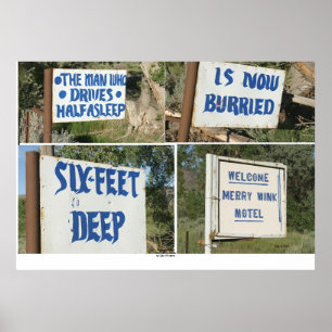 Poster Sinais da estrada, motel alegre do piscar os olhos