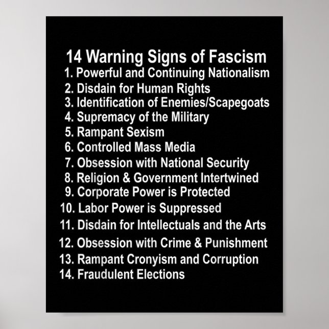 Poster Sinais De Alerta Do Fascismo Anti-Trump Resistem F (Frente)