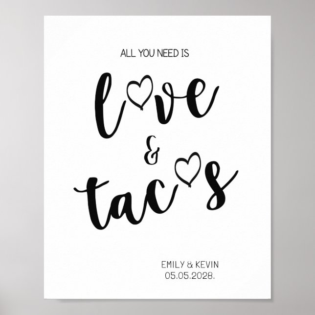 Poster Sinais de amor e tacos Tabletop Plaque com Easel (Frente)