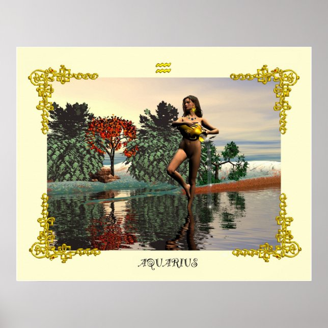 POSTER SINAIS DE ANIVERSÁRIO ZODIÁTICOS / AQUÁRIO (Frente)