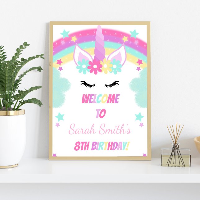 Poster Sinais de Boas-vindas da Nuvem Verde Unicorn (Green Cloud Unicorn Welcome Signs)