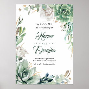 Poster Sinais de Boas-vindas do Casamento Elegante Dourad