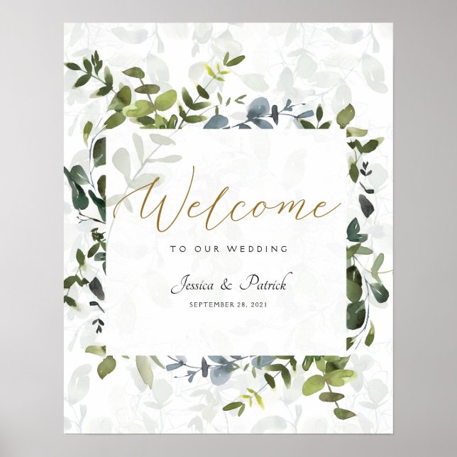 Poster Sinais de Boas-vindas do Casamento Eucalyptus (Frente)
