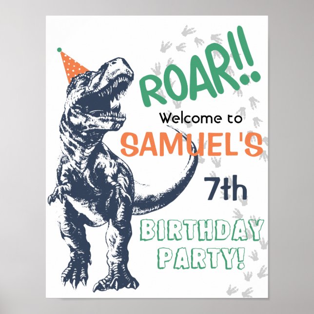 Poster Sinais de Boas-vindas do Dinossaur T-Rex Party Hat (Frente)