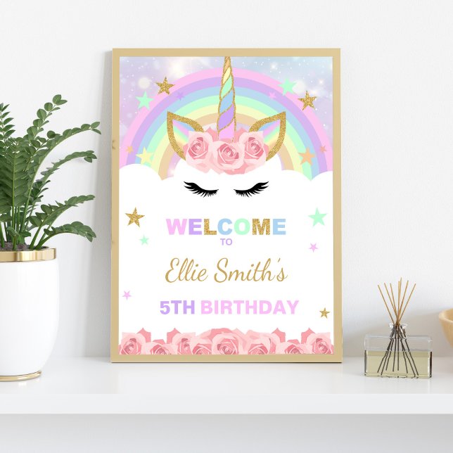 Poster Sinais de boas-vindas do Rainbow Unicorn (Rainbow Unicorn Welcome Signs)