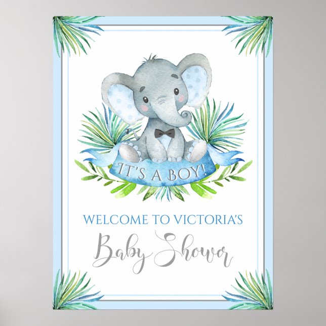 Poster Sinais de Boas-Vindas para Chás de Bebê de Elefant (Frente)