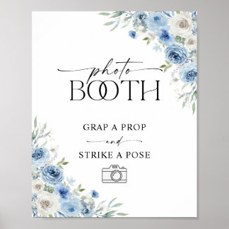 Poster Sinais de Booth de Fotos Florais de Azul Empoeirad