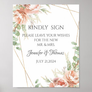 Poster Sinais de Casamento Blush Rosas