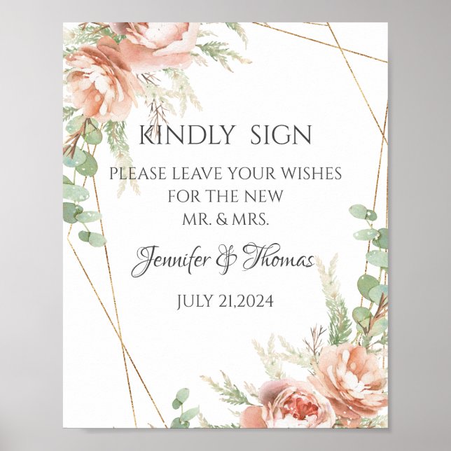 Poster Sinais de Casamento Blush Rosas (Frente)