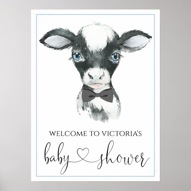 Poster Sinais de Chá de Bebê Fazenda Menino Vaca (Frente)