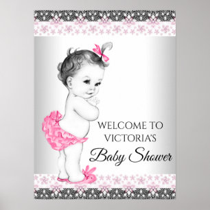 Poster Sinais de Chá de Bebê Menina Vintage