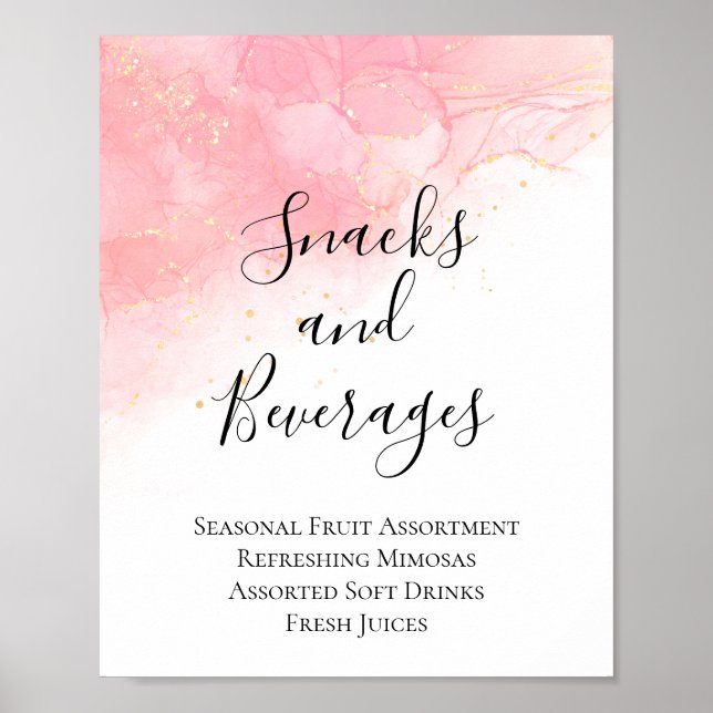 Poster Sinais de Chá de fraldas de Dourados rosa e bebida (Frente)