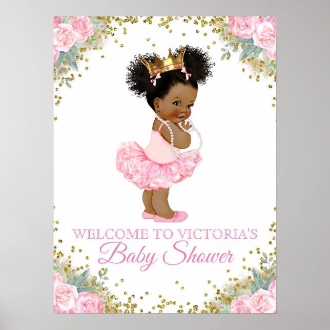 Poster Sinais de Chás de Bebê para Princesa Afro-American (Frente)