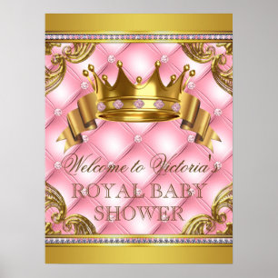 Poster Sinais de Chás de Bebê Princesa Dourado Rosa