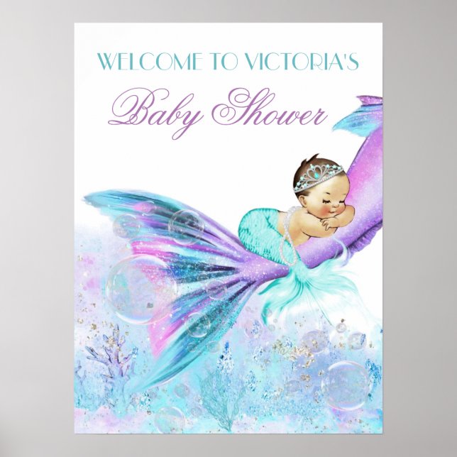 Poster Sinais de Chuveiro de Bebê Cauda de Sereia (Frente)