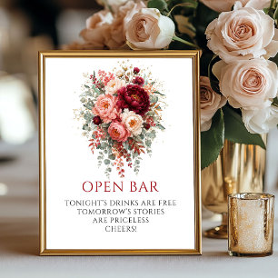 Poster Sinal 8x10 Floral Boho Vermelho Intenso Opulento B