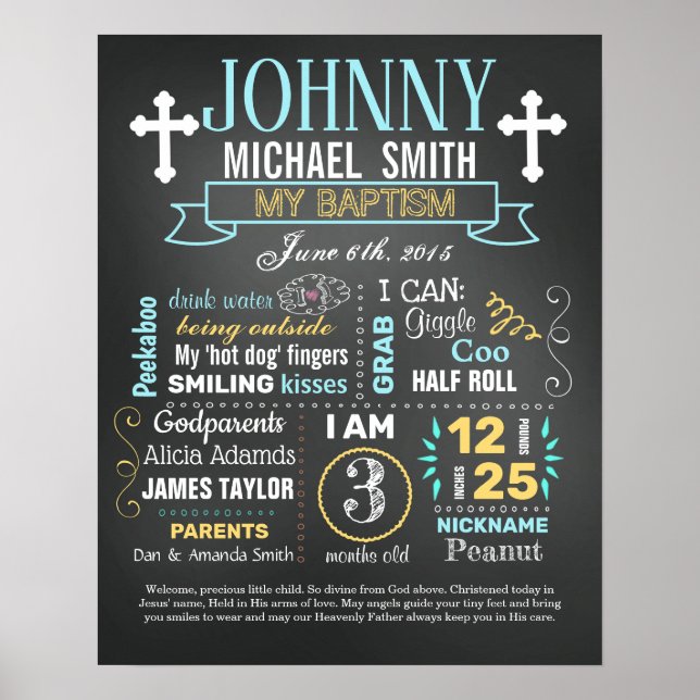 Poster Sinal Baptism Christening Chalkboard (Frente)