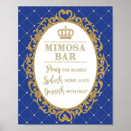 Poster Sinal Bar Mimosa Chá de fraldas Real Azul Dourado