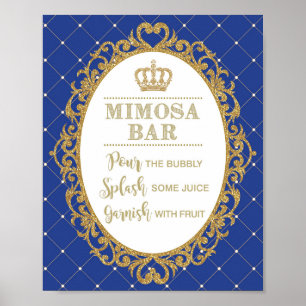 Poster Sinal Bar Mimosa Chá de fraldas Real Azul Dourado 