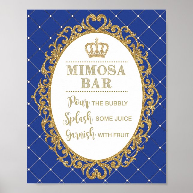 Poster Sinal Bar Mimosa Chá de fraldas Real Azul Dourado  (Frente)
