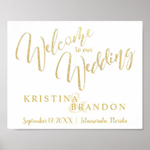 Poster Sinal bem-vindo do casamento com rotulação Doura