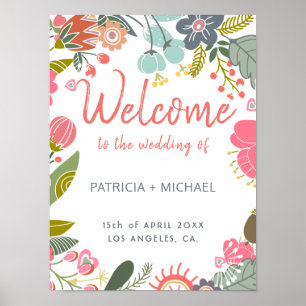 Poster Sinal bem-vindo do casamento das flores Pastel do