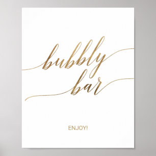 Poster Sinal borbulhante do bar da caligrafia Dourado