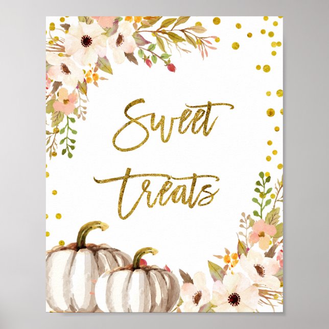 Poster Sinal branco e Dourado de abóbora Doce Treatores (Frente)