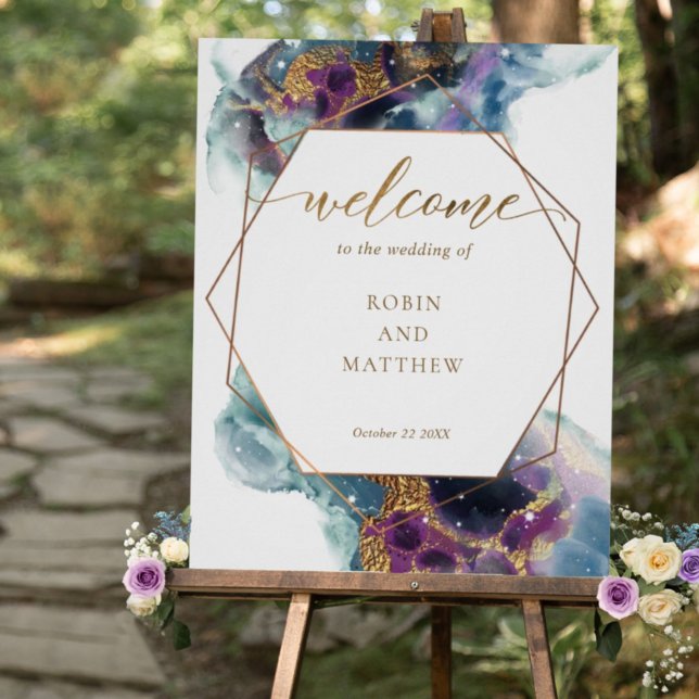 Poster Sinal Celestial de Boas-vindas do Teal Azul Galáxi (Criador carregado)