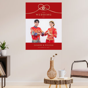 Poster Sinal chinês do casamento da foto dobro do nó da