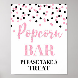 Poster Sinal cor-de-rosa preto do bar da pipoca dos