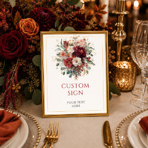 Poster Sinal customizado Chic Burgundy Gold Floral Fall 8