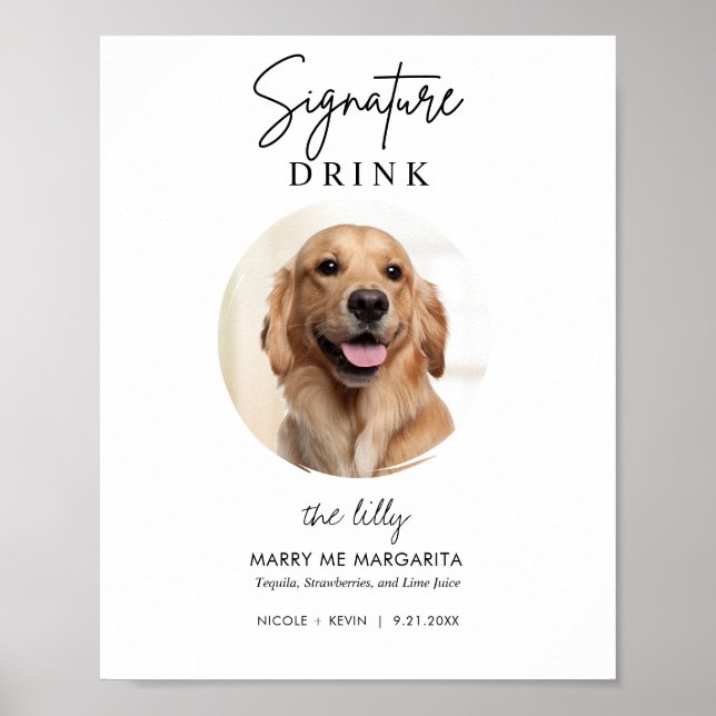 Poster Sinal das Bebidas de Assinatura do Casamento Pet D (Frente)