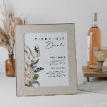 Poster Sinal das Bebidas de Assinatura Floral Branca<br><div class="desc">Projetamos este sinal de bebida com assinatura Floral Branca para completar seu casamento tropical escuro rústico. Com a sua aquarela boêmica verde para as suas modernas flores boho de inverno, incluindo protea, dahlia, e lótus secos, a design deve decifrar o seu tema moderno, minimalista, verde e branco. Altere o texto...</div>